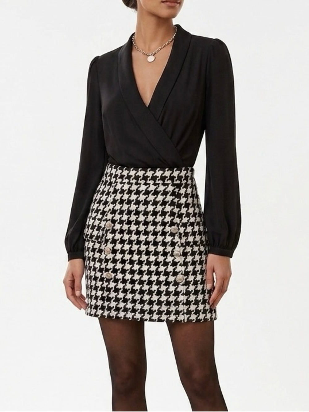 Lipsy 2 in 1 Keyhole Front A-line Dress in Black Houndstooth